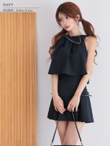 【予約商品/11月中旬-11月下旬発送予定】XSサイズあり【ANGEL R/エンジェルアール】カラー/ チェーン/ リボン/ プリーツ/ セットアップ/ フレア/ マイクロミニドレス/ キャバドレス[OF2]