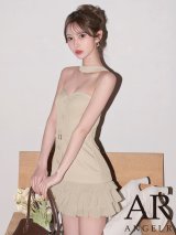 【予約商品/2月上旬-2月中旬発送予定】XSサイズあり【ANGEL R/エンジェルアール】ベアトップ/ チョーカーデザイン/ ボタン/ ウエストベルト/ フリル/ フレア/ マイクロミニ/ ミニドレス/ キャバドレス[OF2]