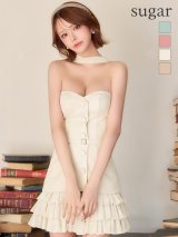 XSサイズあり【ANGEL R/エンジェルアール】ベアトップ/ チョーカーデザイン/ ボタン/ ウエストベルト/ フリル/ フレア/ マイクロミニ/ ミニドレス/ キャバドレス[OF2]