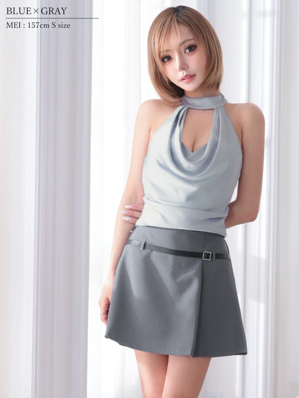 ブルーxグレー　モデル：葉月芽生　身長：157cm　着用サイズ：Sサイズ
