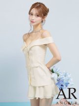 XSサイズあり【ANGEL R/エンジェルアール】オフショルダー/ ボタン/ ポケット/ フラワー/ シフォン/ フレア/ マイクロミニドレス/ キャバドレス[OF2]