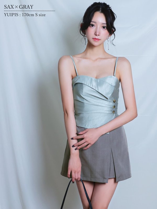 サックス×グレー モデル：ゆいぴす　身長：170cm　着用サイズ：Sサイズ