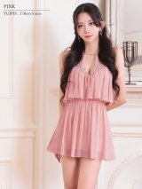 【予約商品/4月上旬-4月中旬発送予定】XSサイズあり【ANGEL R/エンジェルアール】ホルターネック/ ビジュー/ レイヤード/ シフォン/ フレア/ マイクロミニドレス/ キャバドレス[OF2]