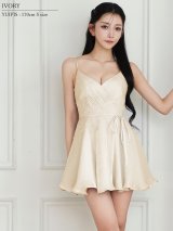 【予約商品/6月上旬-6月下旬発送予定】XSサイズあり【ANGEL R/エンジェルアール】ウエストリボン/ フラワー/ カシュクールデザイン/ タック/ 刺繍レース/ キャミソール/ フレア/  マイクロミニドレス/ キャバドレス[OF2]