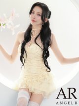 【予約商品/7月上旬-7月中旬発送予定】XSサイズあり【ANGEL R/エンジェルアール】ネックストラップ/ ベアトップ/ ウエストカット/ フラワー/ ラメ/ フリル/ フレア/ マイクロミニドレス/ キャバドレス[OF2]