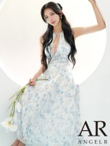 【予約商品/7月上旬-7月中旬発送予定】XSサイズあり【ANGEL R/エンジェルアール】ホルターネック/ バストカット/ ビジューチェーン/ フラワー/ ワンピース/ フレア/ ミディアムドレス/ キャバドレス[OF2]