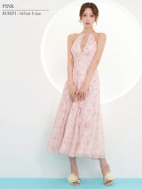 【予約商品/7月上旬-7月中旬発送予定】XSサイズあり【ANGEL R/エンジェルアール】ホルターネック/ バストカット/ ビジューチェーン/ フラワー/ ワンピース/ フレア/ ミディアムドレス/ キャバドレス[OF2]