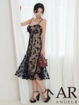 【予約商品/11月上旬-11月中旬発送予定】【ANGEL R/エンジェルアール】花柄/ ギャザー/ リボン/ シアー/ キャミソール/ バストカットアウト/ フレア/ ミディアムドレス/ キャバドレス[OF2]