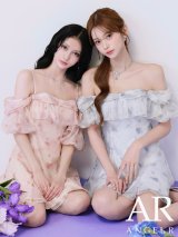 【予約商品/1月上旬-1月中旬発送予定】XSサイズあり【ANGEL R/エンジェルアール】シフォン/ オフショル/ 肩紐付き/ 2way/ バストフリル/ 花柄/ フレア/ ミニドレス/ キャバドレス[OF2]