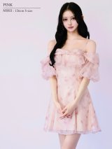 【予約商品/1月上旬-1月中旬発送予定】XSサイズあり【ANGEL R/エンジェルアール】シフォン/ オフショル/ 肩紐付き/ 2way/ バストフリル/ 花柄/ フレア/ ミニドレス/ キャバドレス[OF2]