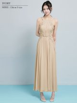 【予約商品/1月中旬-1月下旬発送予定】【ANGEL R/エンジェルアール】ホルターネック/ フラワーレース/ リボン/ プリーツ/ ビジュー/ フレア/ ワンピース/ ロングドレス/ キャバドレス long[OF2]