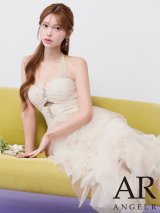 【予約商品/1月中旬-1月下旬発送予定】【ANGEL R/エンジェルアール】ネックリボン/ フロントビジュー/ ウエストカット/ フリル/ メッシュ/ フレア/ ワンピース/ ロングドレス/ キャバドレス long[OF2]