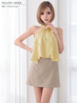 XSサイズあり【ANGEL R/エンジェルアール】クロスネック/ フロントフリル/ フラワー/ バイカラー/ セパレート/ シフォン/ フレア/ マイクロミニドレス/ キャバドレス[OF2]