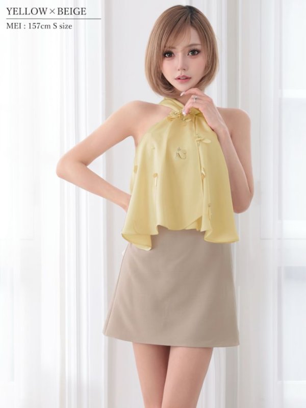 イエローxベージュ　モデル：葉月芽生　身長：157cm　着用サイズ：Sサイズ