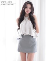 【予約商品/3月下旬-4月上旬発送予定】XSサイズあり【ANGEL R/エンジェルアール】クロスネック/ フロントフリル/ フラワー/ バイカラー/ セパレート/ シフォン/ フレア/ マイクロミニドレス/ キャバドレス[OF2]