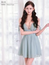 【予約商品/4月上旬-4月中旬発送予定】XSサイズあり【ANGEL R/エンジェルアール】Vカット/ バストビジュー/ シフォン/ ショルダー/ リボン/ フレア/ マイクロミニドレス/ キャバドレス[OF2]