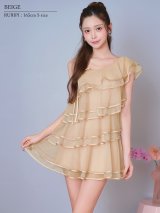 【予約商品/5月上旬-5月中旬発送予定】XSサイズあり【ANGEL R/エンジェルアール】ワンショルダー/ チェーン/ フリル/ ティアード/ サテン/ シースルー/ フレア/ マイクロミニドレス/ キャバドレス[OF2]