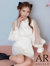 【予約商品/5月中旬-5月下旬発送予定】XSサイズあり【ANGEL R/エンジェルアール】ロングスリーブ/ ショルダーカットデザイン/ ハイネック/ バックリボン/ サテン/ フレア/ マイクロミニドレス/ キャバドレス[OF2]