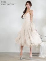 【予約商品/5月中旬-5月下旬発送予定】XSサイズあり【ANGEL R/エンジェルアール】バストレースアップ/ リボン/ チュール/ レースアップ/ ビジュー/ フレア/ ミディアムロングドレス/ キャバドレス long[OF2]