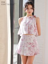 【予約商品/6月上旬-6月中旬発送予定】XSサイズあり【ANGEL R/エンジェルアール】ホルターネック/ リボン/ トワルドジュイ/ プリーツ/ セパレート/ フレア/ ミニドレス/ キャバドレス[OF2]