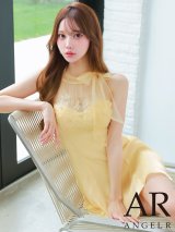 XSサイズあり【ANGEL R/エンジェルアール】ホルターネック/ リボン/ フラワー/ シアー/ ビジュー/ フレア/ マイクロミニドレス/ キャバドレス[OF2]