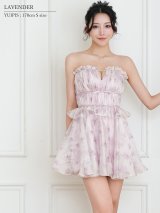 【予約商品/6月中旬-6月下旬発送予定】XSサイズあり【ANGEL R/エンジェルアール】ベアトップ/ バストチェーン/ ウエストギャザー/ フラワー/ リボン/ シフォン/ フレア/ マイクロミニドレス/ キャバドレス[OF2]