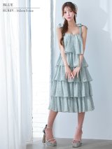 【予約商品/6月上旬-6月中旬発送予定】【ANGEL R/エンジェルアール】ショルダーリボン/ ドット/ フリル/ ティアード/ フレア/ ミディアムロングドレス/ キャバドレス[OF2]