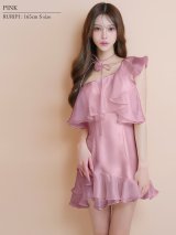 【予約商品/7月上旬-7月中旬発送予定】XSサイズあり【ANGEL R/エンジェルアール】ワンショルダー/ フリル/ ネックリボン/ フラワー/ フレア/ マイクロミニドレス/ キャバドレス[OF2]