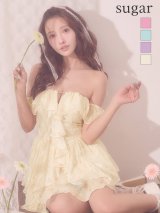 【予約商品/7月上旬-7月中旬発送予定】XSサイズあり【ANGEL R/エンジェルアール】ストラップ付/ オフショルダー/ バストカット/ フラワー/ ラメ/ ティアード/ フリル/ 2段フリル/ フレア/ マイクロミニドレス/ キャバドレス[OF2]