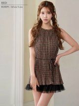【予約商品/9月上旬-9月中旬発送予定】XSサイズあり【ANGEL R/エンジェルアール】ホルターネック/ チェック/ チェーン/ ウエストリボン/ チュール/ フリル/ フレア/ フレア/ ミニドレス/ マイクロミニドレス/ キャバドレス[OF2]