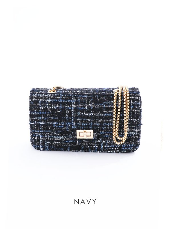 画像2: 【BAG】ツイードバッグ/メタルチェーン/ツイード/ハンドバッグ/ショルダーバッグ/2way【IM】【Fサイズ/2カラー】[OF04]
