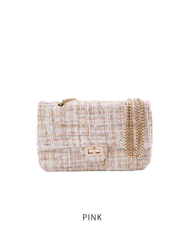 画像3: 【BAG】ツイードバッグ/メタルチェーン/ツイード/ハンドバッグ/ショルダーバッグ/2way【IM】【Fサイズ/2カラー】[OF04]