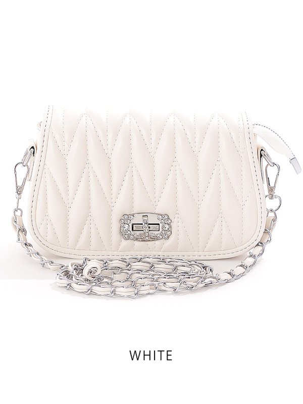 画像3: 【BAG】キルティングショルダービジューバッグ/キルティング/ショルダー/ビジュー/チェーン【2カラー】[OF03]