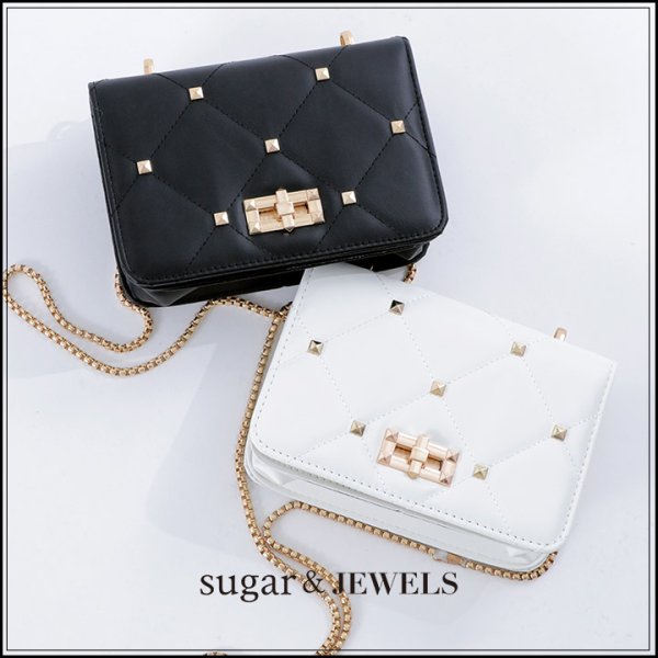 画像1: キルティングショルダーバッグ/チェーン/スタッズ【2カラー】[OF03] 【IM】