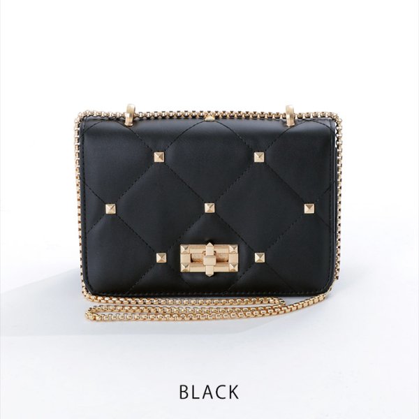 画像2: キルティングショルダーバッグ/チェーン/スタッズ【2カラー】[OF03] 【IM】
