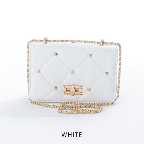 画像3: キルティングショルダーバッグ/チェーン/スタッズ【2カラー】[OF03] 【IM】