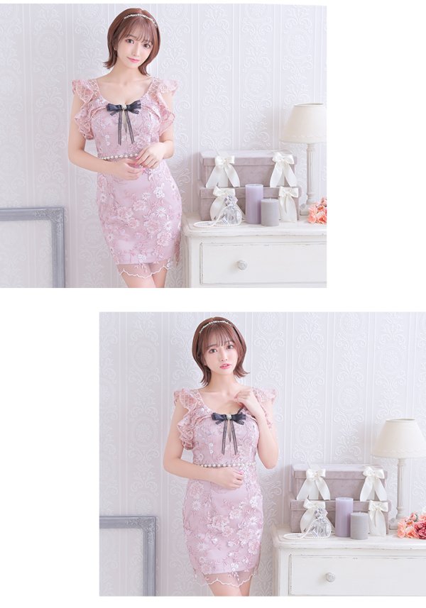 画像3: 【ROBE de FLEURS/ローブドフルール】スパンコール刺繍/ レース/ フリルスリーブ/ タイトミニ/ キャバドレス[OF08]