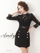 【Andy ANDY Fashion Press 09 COLLECTION 05】フラワーレース/ ゴールドボタンデザイン/ 七分袖/ 長袖/ 袖あり/ プリーツ/ ミニドレス/ キャバドレス[OF05]