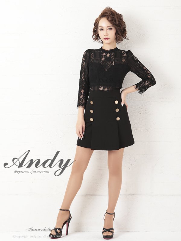 画像2: 【Andy ANDY Fashion Press 09 COLLECTION 05】フラワーレース/ ゴールドボタンデザイン/ 七分袖/ 長袖/ 袖あり/ プリーツ/ ミニドレス/ キャバドレス[OF05]