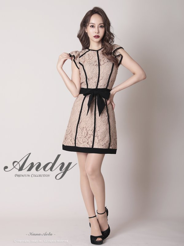 画像2: 【Andy ANDY Fashion Press 12 COLLECTION 02】フラワーレース/ リボンベルト風/ シアー/ ハイネック/ 台形スカート/ ミニドレス/ キャバドレス[OF05]