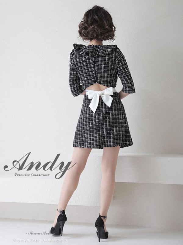 画像4: 【Andy ANDY Fashion Press 14 COLLECTION 06】チェックツイード/ 五分袖/ 袖あり/ フリル/ バックリボン/ パールボタン/ ワンピース/ Aライン/ ミニドレス/ キャバドレス[OF05]