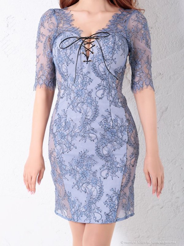 画像5: 【an /アン】フラワーレース/ バストスピンドル/ ロングスリーブ/ タイト/ ミニドレス/ キャバドレス[OF05]