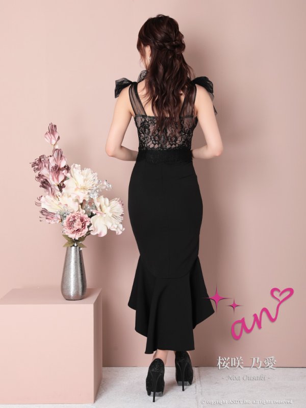 画像17: 【an /アン】マーメイド/ チュール/ シフォン/ ショルダーリボン/ フリル/ テールカット/ ミディアムドレス/ キャバドレス[OF05]