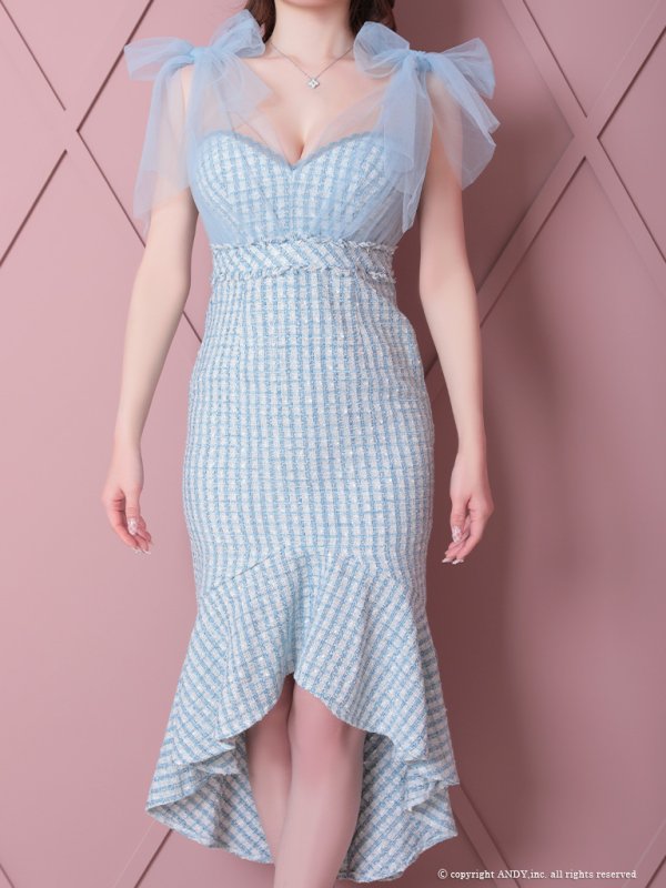 画像12: 【an /アン】マーメイド/ チュール/ ショルダーリボン/ テールカット/ ツイード/ キャバドレス[OF05]