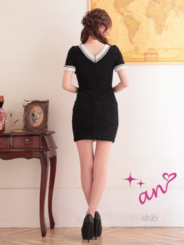 画像11: 【an/アン】ストレッチ/ ツイード / フロントボタン/ Vネック/ 半袖/ 袖あり/ タイト/ ミニドレス/ キャバドレス[OF05]