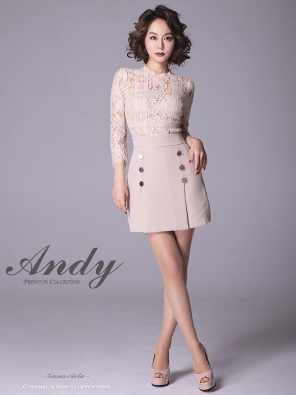 画像2: 【Andy ANDY Fashion Press 09 COLLECTION 05】フラワーレース/ ゴールドボタンデザイン/ 七分袖/ 長袖/ 袖あり/ プリーツ/ ミニドレス/ キャバドレス[OF05]