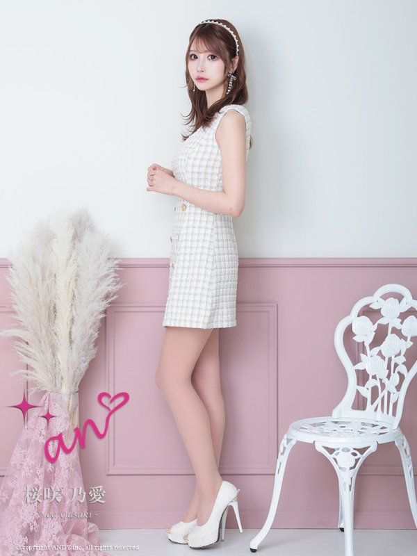 画像44: 【an/アン】チェック/ ツイード/ ボタンデザイン/ ノースリーブ/ アシンメトリー/ 台形スカート/ ミニドレス/ キャバドレス[OF05]