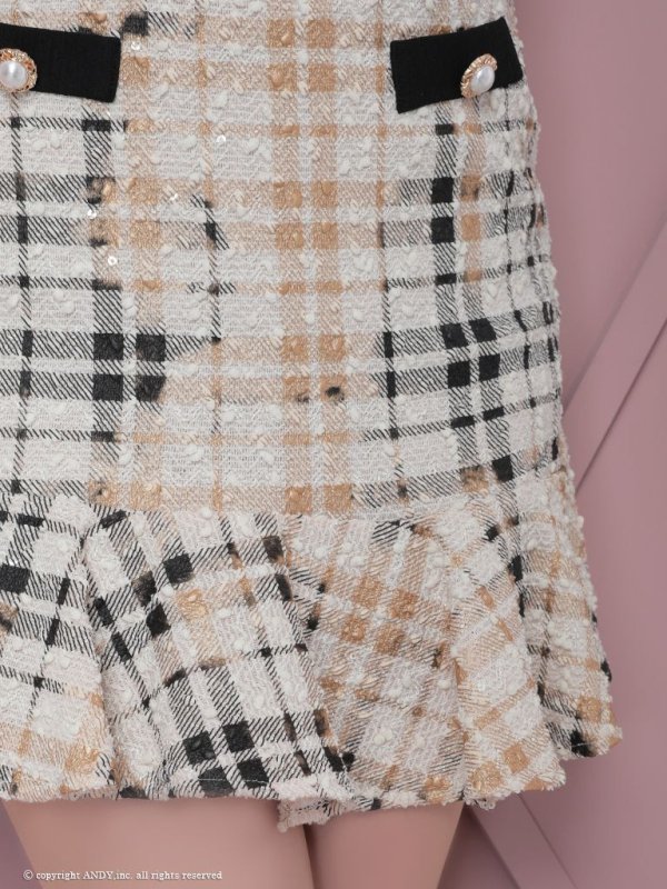 画像6: XSサイズあり【an/アン】ツイード/ チェック柄/ マーメイド/ ストレッチ/ 半袖/ 袖あり/ ボタン/ セットアップ/ ミニドレス/ キャバドレス[OF05]