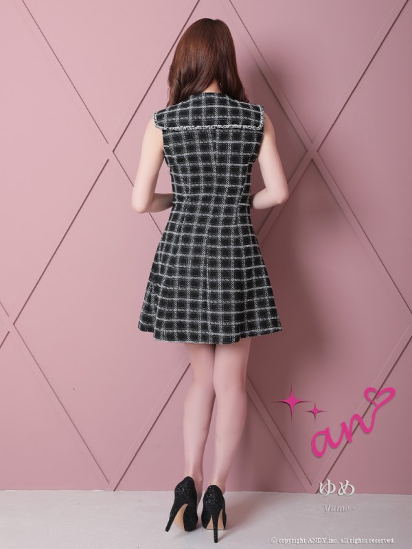 画像21: 【an/アン】 ツイード / ノースリーブ/ 襟付き/ Aライン/ 台形スカート/ ミニドレス/ キャバドレス[OF05]