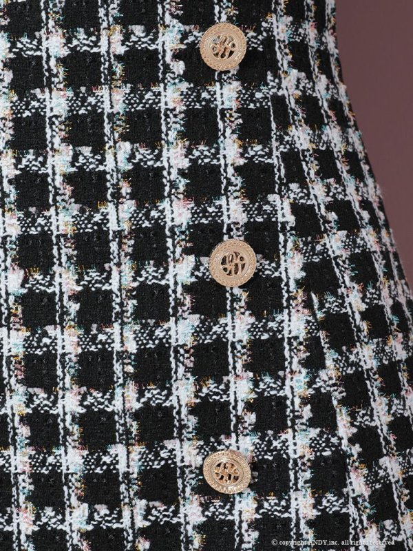 画像26: 【an/アン】チェック/ ツイード/ ボタンデザイン/ ノースリーブ/ アシンメトリー/ 台形スカート/ ミニドレス/ キャバドレス[OF05]